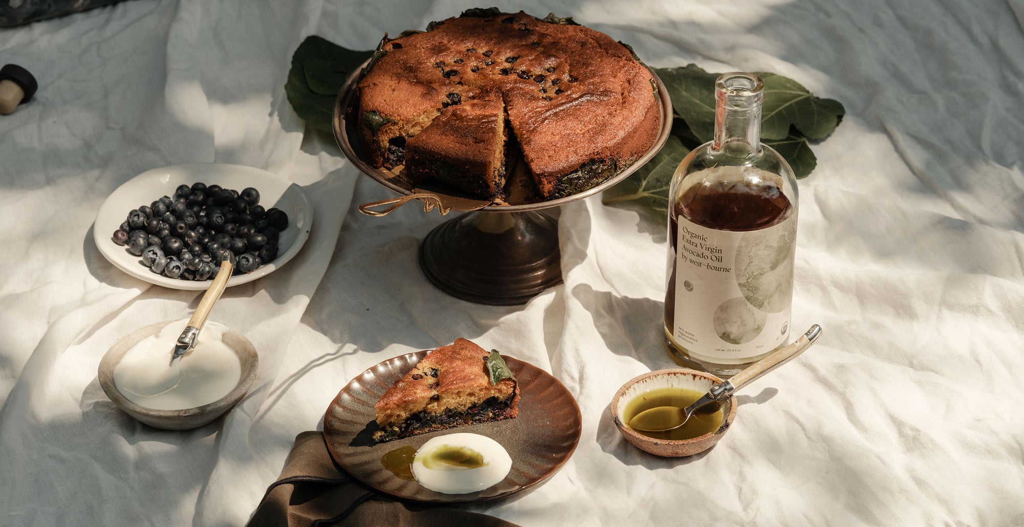 Fig Leaf and Blueberry Summer Avocado Oil Cake