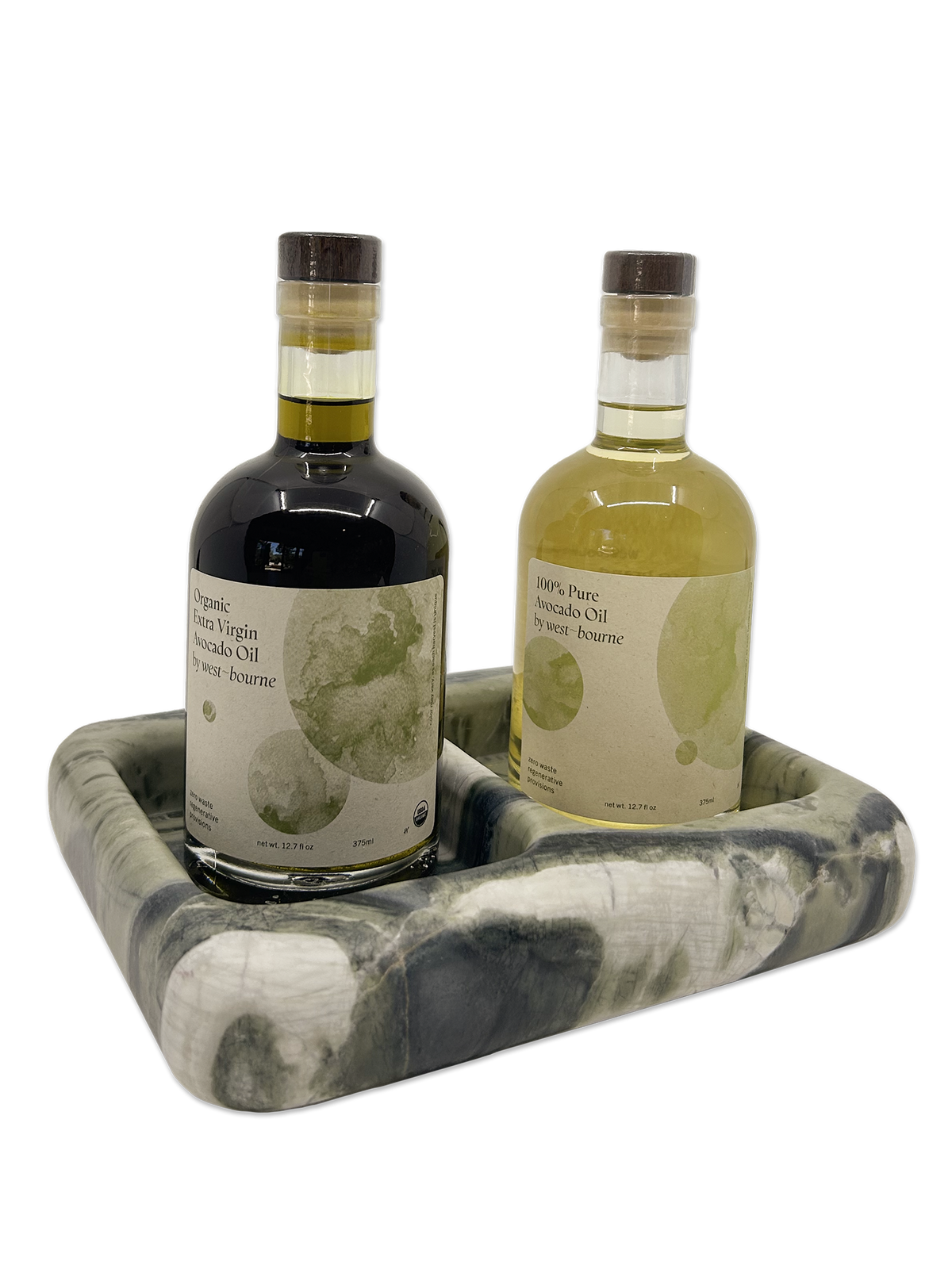 
                Avocado Oil Set with our exclusive Montana Labelle Green Verde Marble Tray